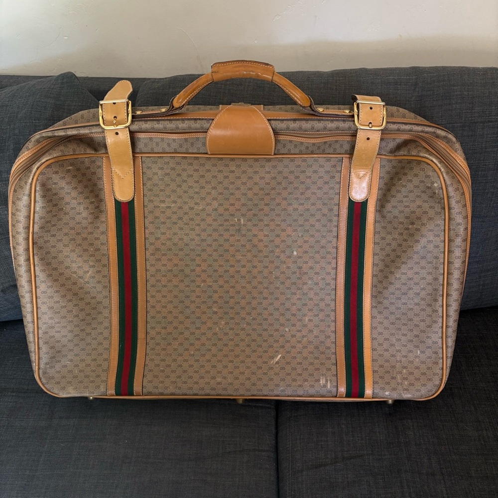 Gucci Vintage Authentic Coated Canvas Luggage Large Stripes 1980’s GG Monogram - Picture 2 of 15